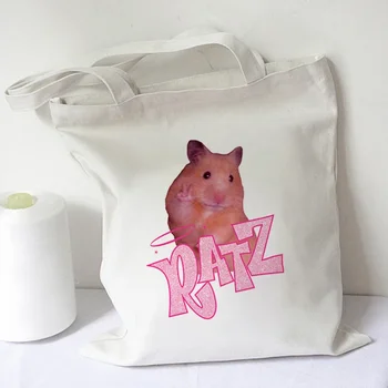 Пазарска чанта Kawaii Ratz голяма пазарска чанта Памучна платнена чанта Harajuku чанта за пазаруване Дамска чанта за рамо Голяма чанта за хранителни стоки за многократна употреба