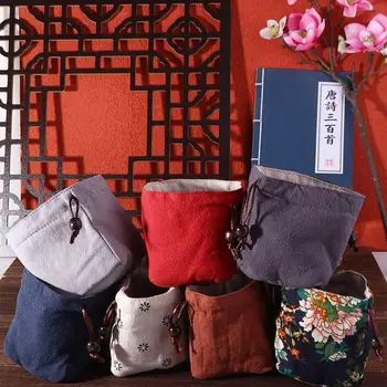 Памучен лен шнур пакет джоб цвете модел чайник пакет джоб Teaware чанта за съхранение чай инструменти Teacup чанта