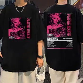 Певицата Майли Сайръс Двустранен печат T Shirt Хип-хоп мода Рок извънгабаритни тениска Мъже Жени Trend Реколта тениски Улично облекло