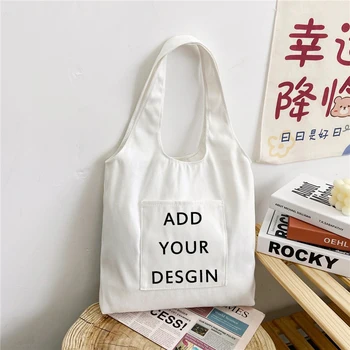 Персонализация Персонализирана пазарска чанта с лого дизайн Бяла пазарска чанта Модни жени платнени чанти Чанти за рамо Дизайнерска чанта