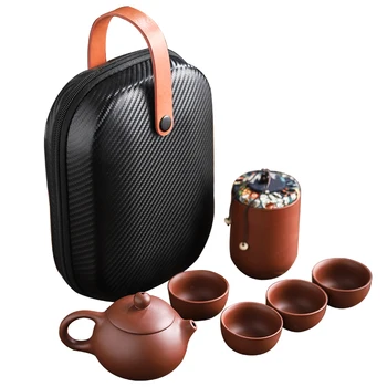 Персонализиран комплект за чай за пътуване Преносим костюм Бърза чаша Домакински лилав пясък Една саксия Четири чаши чайник Външна кола за пътуване