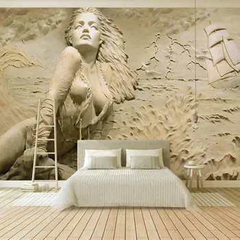 Персонализиран стенопис Европейски златен 3D триизмерен релеф морски секси красота фон стена хол спалня фотообои стенопис