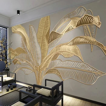 Персонализиран фото тапет 3D стерео златен релеф банан лист стенопис хол телевизор диван проучване абстрактно изкуство стенопис 3D фреска