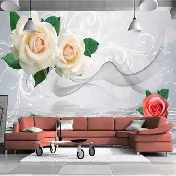 Персонализирана стена с всякакъв размер Творчески релефна розова роза Фото тапет Всекидневна Диван Телевизионен фон Начало Декор Плакат Живопис