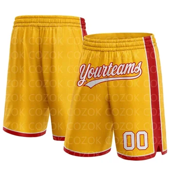 Персонализирани жълти автентични баскетболни шорти 3D отпечатани мъжки шорти Вашето име Mumber бързо съхнещи плажни шорти