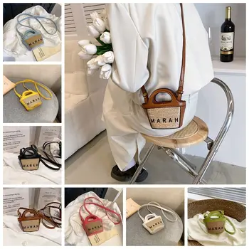 Писмо слама чанта сладък Pu кожа бродерия тъкат рамо чанта бохемски стил мини тъкани чанти за жени грим чанта