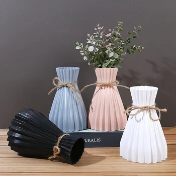 Пластмасова ваза Скандинавска не крехка ваза за цветя бяла имитация керамична саксия кошница декор за цветя Сватбен домашен декор