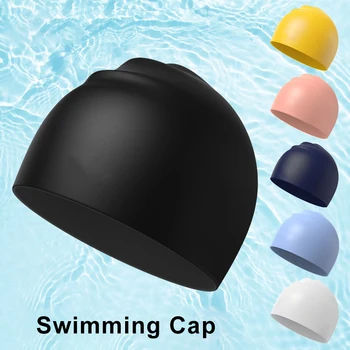 Плувна шапка силиконова водоустойчива шапка за плуване за мъже жени висока еластичност гмуркане шапка защита ушите дълга коса спорт басейн шапка