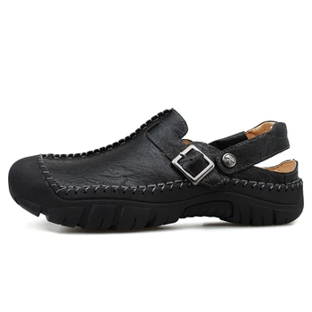 Плюс голям размер 38-48 външни сандали за мъже лято приплъзване на обувки микрофибърна кожа