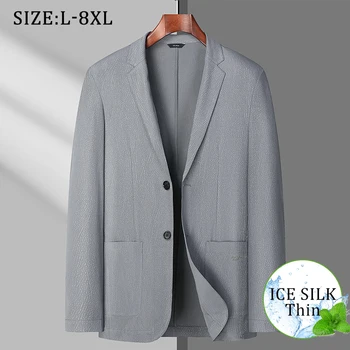 Плюс размер 7XL 8XL летни тънки мъжки ежедневни блейзъри мода еластични хлабав дишаща мъжка марка облекло бизнес костюм яке