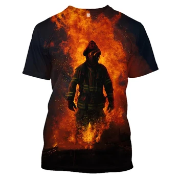 Пожарникар Графичен 3D печат Мъжки тениски за мъжко облекло Извънгабаритни тройници Летни ежедневни къси ръкави върхове Унисекс личност Tee