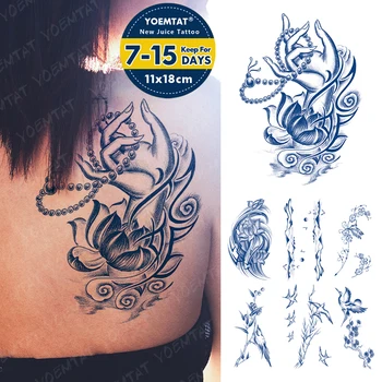 Полу-постоянен билков китайски стил ръка Lotus водоустойчив временни татуировка стикери трайни татуировки боди арт фалшив тато жени мъже