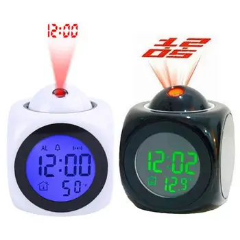 Прожекционен будилник LED цифров интелигентен проектор Snooze будилник проектор говорещ часовник с температурен дисплей за дома
