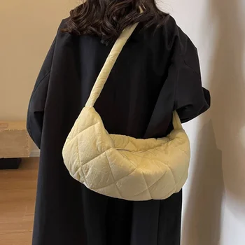Прост плътен цвят найлон жените рамо чанта сладка мода голям капацитет женски подмишниците чанти случайни ромб дами чанта мъкна