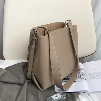 Прост темперамент кожа голям капацитет кофа чанта рамо чанта Висококачествени дами класически дизайнерски каишка телешка чанти