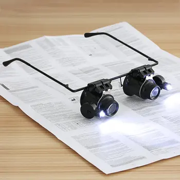 Професионални 20X очила тип двойна лупа за очи Инструмент за ремонт на часовници Бижутерска лупа с две регулируеми LED светлини лупи