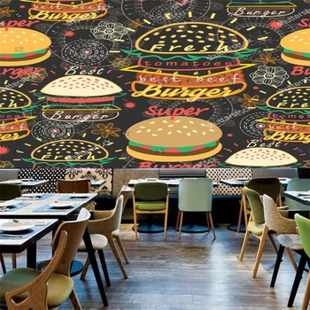 Размер по избор Бургер хот-дог Снек-бар Фото стена хартия Ресторант за бързо хранене Индустриален декор 3D стенопис самозалепващи тапети