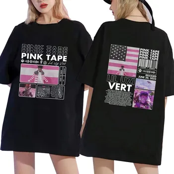 Рапърът Lil Uzi Vert Pink Tape Print Graphic T Shirts Плюс размер хип-хоп рок стил тениска Streetwear Унисекс чист памук тениска