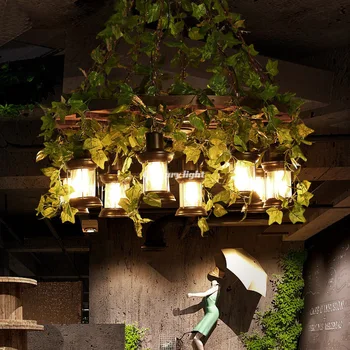Растителен полилей, барбекю музикален ресторант, бар, висулка от масивно дърво светлини индустриален ретро селски творчески полилей