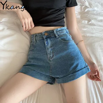 реколта висока талия широк крак дънкови шорти за жени harajuku Жан шорти женски лято корейски стил хлабав горещи шорти улично облекло