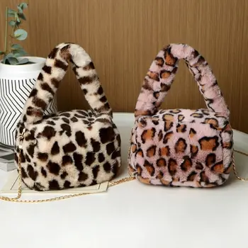 Реколта леопард пухкава чанта пратеник чанта голям капацитет леопард модел плюшени рамо чанти верига crossbody чанти жени женски