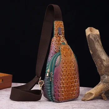 Ретро мода широка презрамка жените гърдите чанта кръста чанта Crossbody чанта крокодил модел