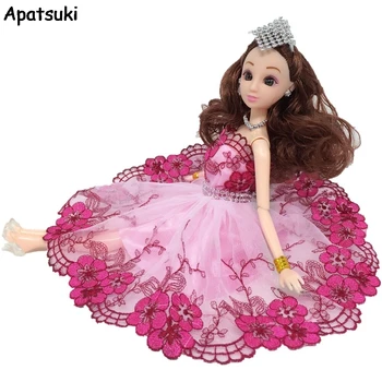 Розови цветни листа кристал танци костюм модни дрехи за кукла Барби дантелени рокли 1/6 парти рокля за 1:6 BJD кукли играчка