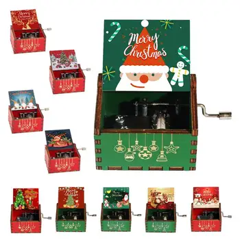 Ръчна манивела музикална кутия Коледен новогодишен подарък Ръчно извита класическа резбована дървена музикална кутия Коледни подаръци за Деня на благодарността