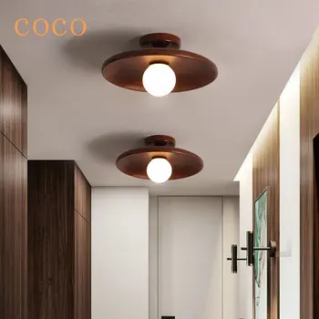 Ръчно изработена дървена таванна лампа с LED светлини за коридор, хол, вход, балкон - дървена дискова висулка