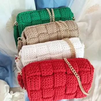 Ръчно изработени плетене на една кука Boho шик чанта Crossbody площад Gran Tote чанта рамо чанта реколта стил хипи лятна плажна чанта