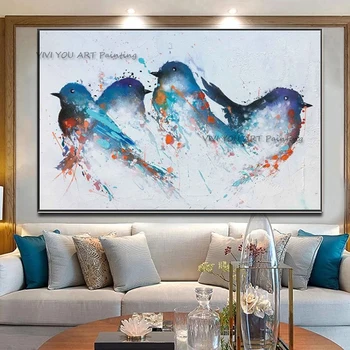 Ръчно изработени стена изкуство птица живопис с маслени бои модерна абстрактна стая изкуство върху платно цвят живопис с маслени бои голям размер стенопис картина животно рисунка