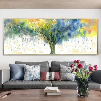 Ръчно рисувани цветни дървета дебела маслена живопис платно произведения на изкуството стена изкуство стена висящи картини без рамка за декорация на дома парче