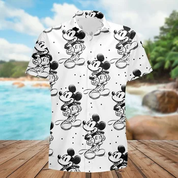 Скица на параход Мики Хавайска риза Disney вдъхновена мъжка риза с къс ръкав Мъжки плажни ризи Мода TShirt