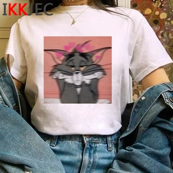 сладък аниме котка и мишка тениска жени Harajuku Ullzang 90s тениска смешно карикатура графика тениска Streetwear Top Tees женски