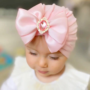 Сладък блестящ кристал Bowknot Детска индийска шапка Мека кожа-приятелски памук бебе момиче шапки тюрбан мода ръчно изработени лъкове шапки