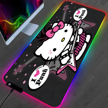 Сладък карикатура котка LED Gaming подложки за мишки Голяма подложка за бюро PC геймър XL подложка за мишка RGB подложка за мишка Светеща мишка мишки мат с подсветка