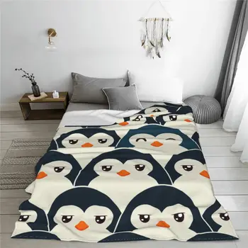 сладък щастлив пингвин одеяло против пилинг кадифе зима колоритен карикатура многофункционален топло хвърлят одеяло за легло кола покривки