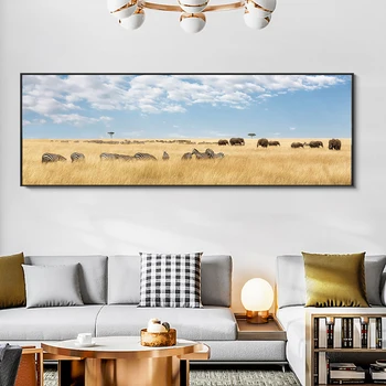 Слон зебра стена изкуство платно живопис с рамка африкански диви животни плакат отпечатъци хол дома декор черно бяло картина