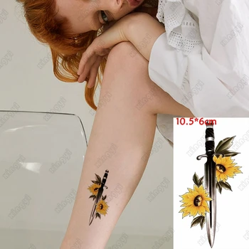 слънчоглед водоустойчив временен татуировка стикер цвете меч момичета Tatoo ръка китката вода трансфер фалшив Тато боди арт жени мъже