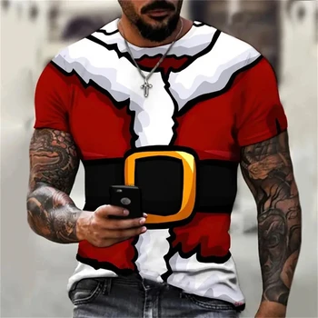 Смешни Дядо Коледа Мъжка тениска О-образно коледно косплей облекло Топ унисекс извънгабаритни тройници мъжка мода улично облекло пуловер