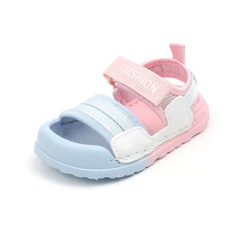 Спортни сандали за момичета 2023 Цвят съвпадение Универсален нехлъзгащ сладък отворен пръст дишащи детски обувки лято нови меки момчета маратонки