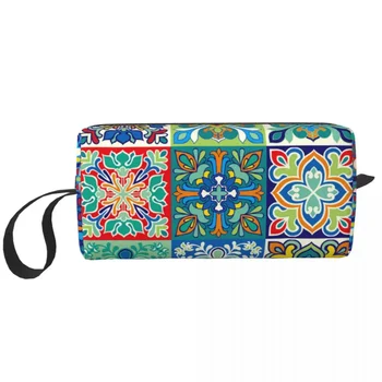 Средиземноморска флорална козметична чанта Дамски чанти за грим Пътуване Ежедневна тоалетна чанта Организатор торбичка