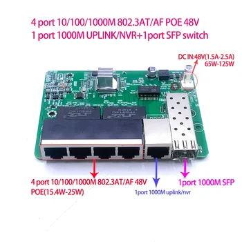 Стандартен протокол 4 порт 802.3AF/AT 48V POE OUT/48V poe превключвател 1000 mbps POE poort; 1000 mbps UPLink/nvr poort;  1000M SFP порт
