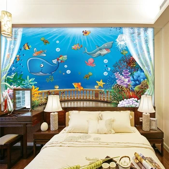 стенопис papel de parede Персонализиран тапет Извънбордов карикатура подводен свят 3D завеси детска стая детска стая behang