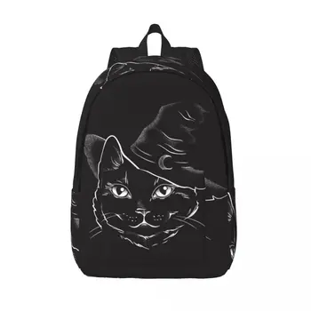 Студентска чанта Хелоуин черна котка с остри вещица шапка раница родител-дете лек раница двойка лаптоп чанта