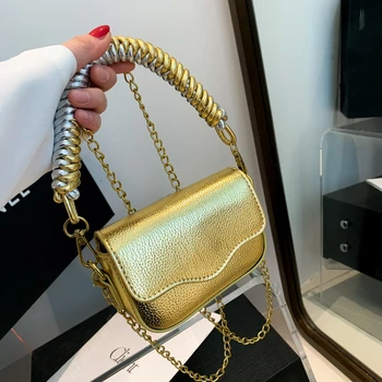 Супер мини Crossbody чанта за жени злато сребро квадратна чанта дизайнер тъкани дръжка съединител чанта женски клапа кожа пратеник чанта