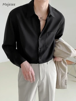 Твърди ризи Мъже Красив темперамент Торбест драпиране Удобно улично облекло Интелигентен случаен прост Разширен корейски стил Нежен шик