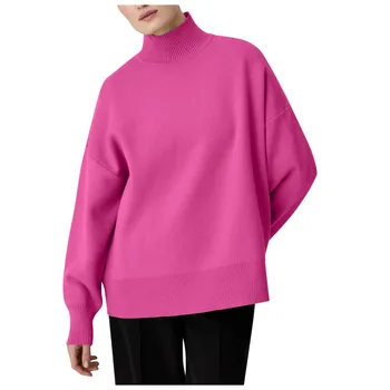Темперамент див 2023 Нежна водолазка дебел пуловер жените хлабав плъзгащи нов празен стил плетени дъно риза