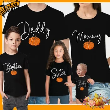 Тиква печат семейство съвпадение дрехи майка баща дъщеря син деца бебе тениска гащеризон благодарността Хелоуин тениска върховете Tee
