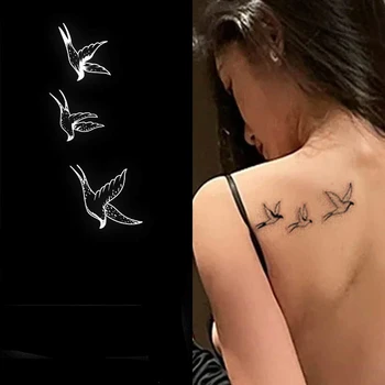 Три лястовици изкуство водоустойчив сок татуировка стикери за жена ръка птица фалшив татуировка тяло временно татуировка фестивал аксесоари